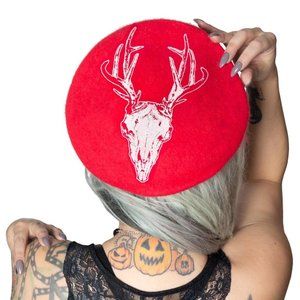 Deer Skull Red Beret Gothic Fashion